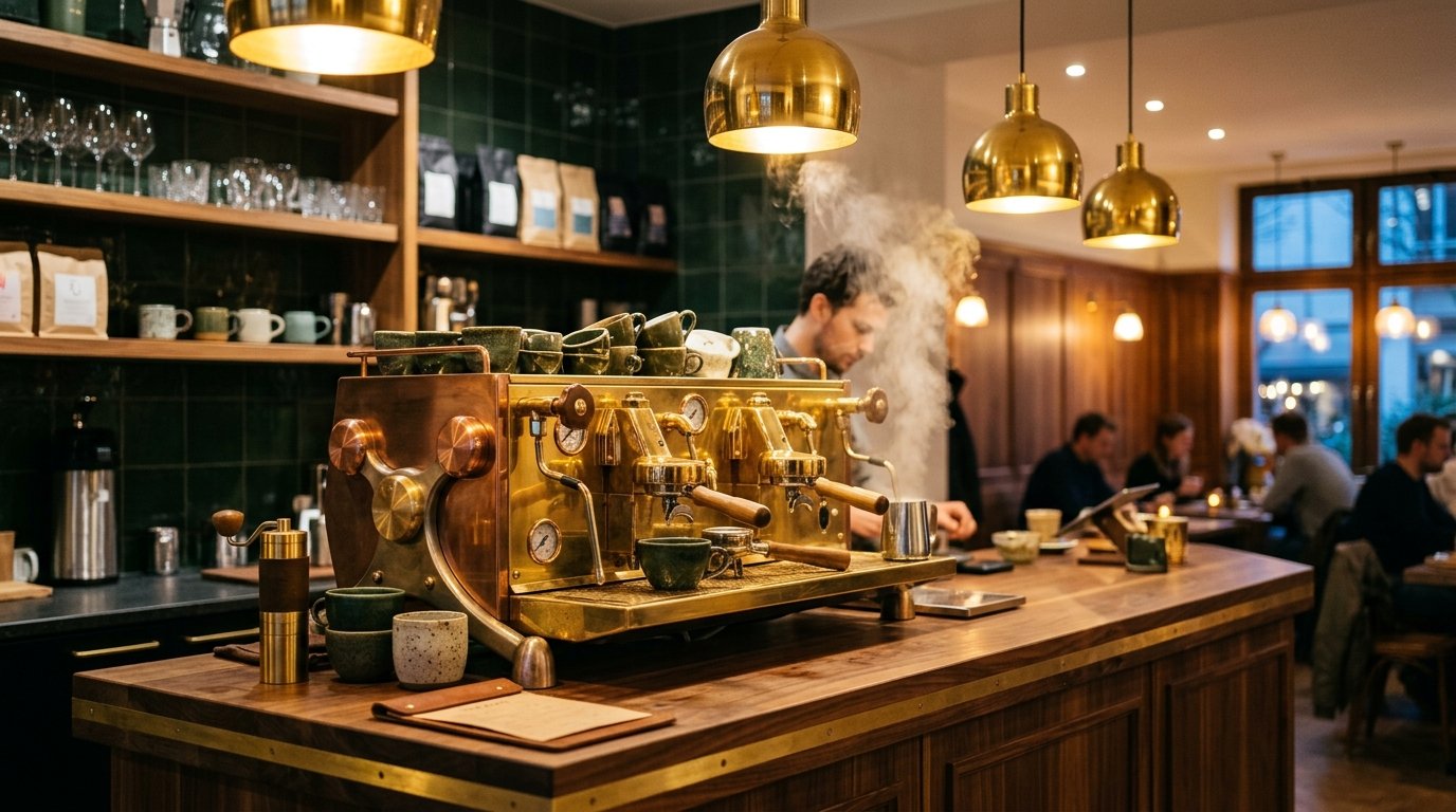 Artisanal cafe with brass equipment