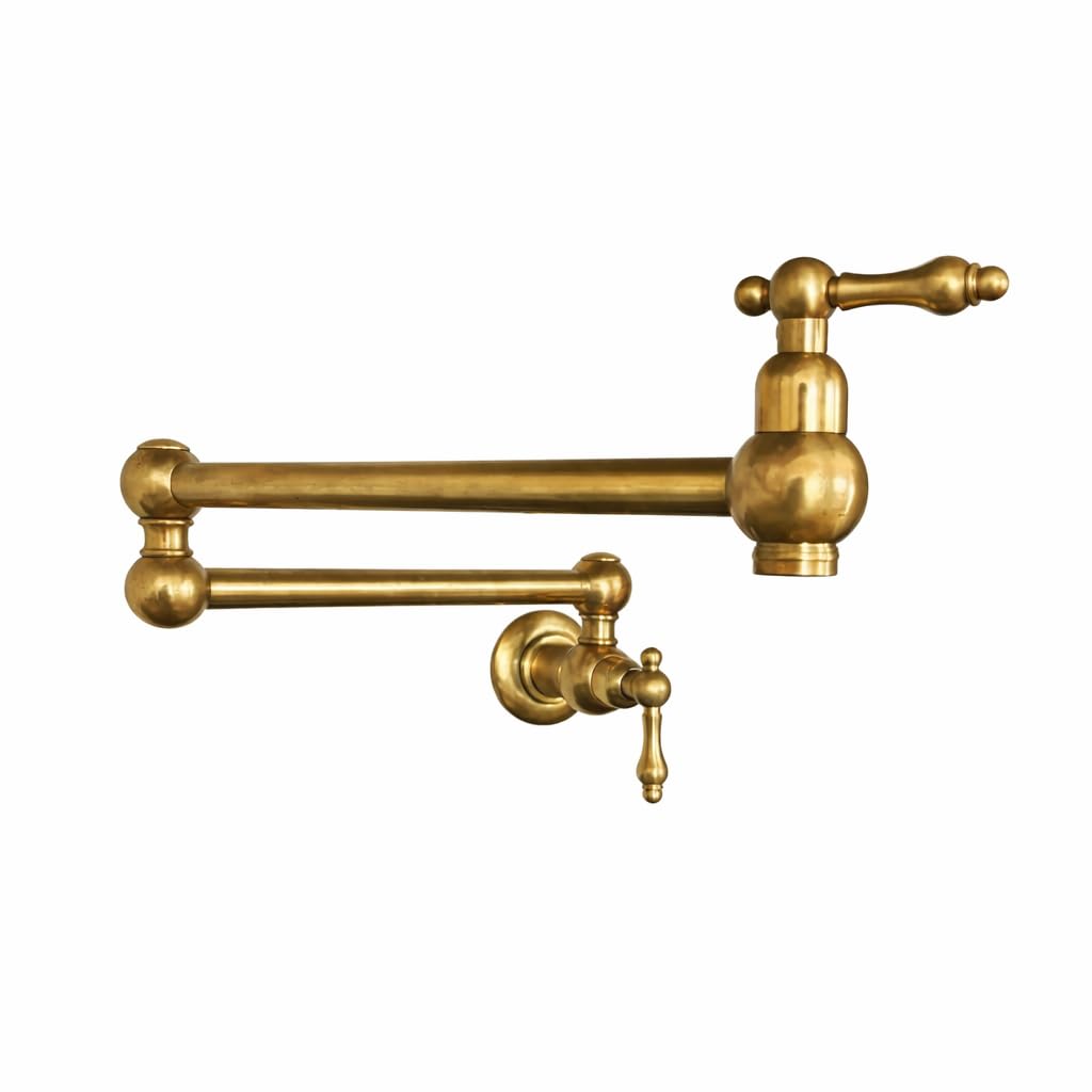 Handcrafted Unlacquered Brass Wall-Mount Pot Filler