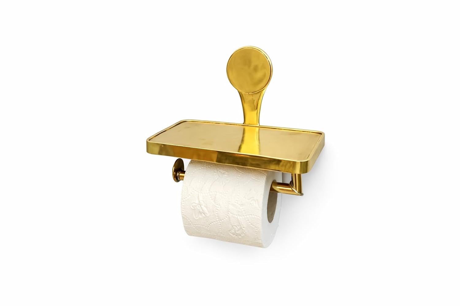 Solid Brass Toilet Paper Holder with Integrated Phone Shelf - Front View