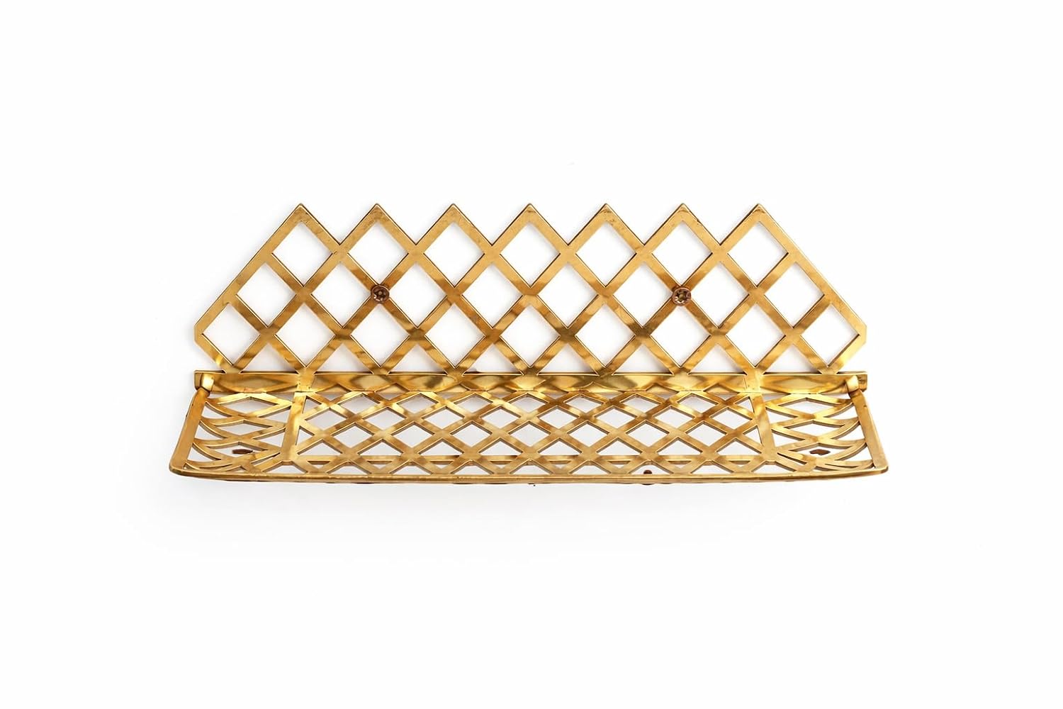 Solid Brass Wall Shower Shelf with Slotted Drainage Grid (12 - Front View