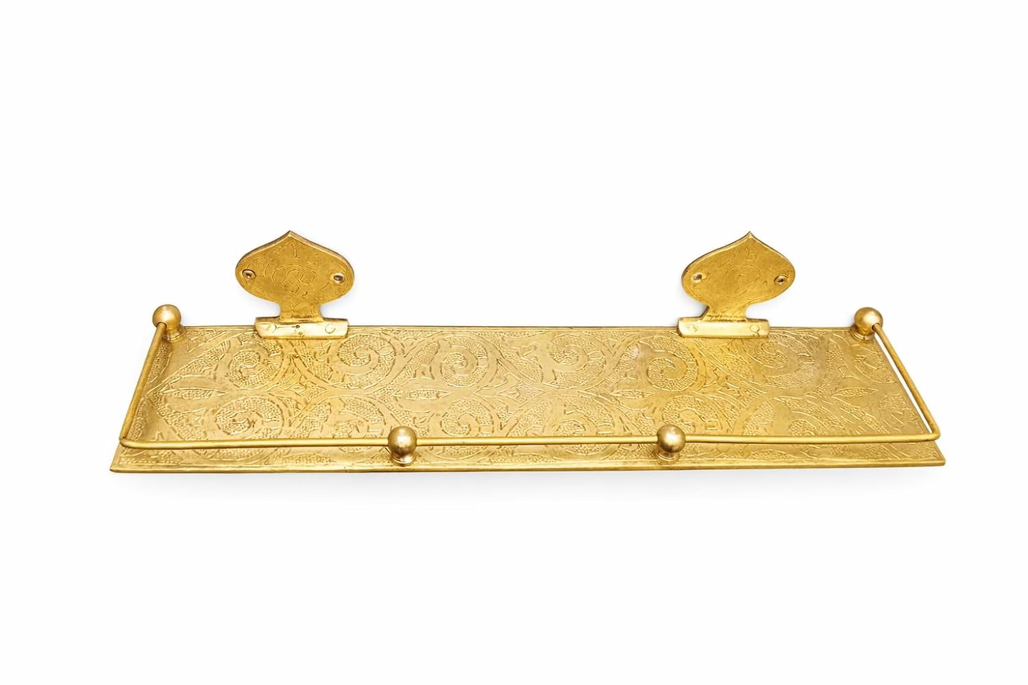 Vintage Solid Brass Wall Storage Rack & Vanity Shelf - Front View