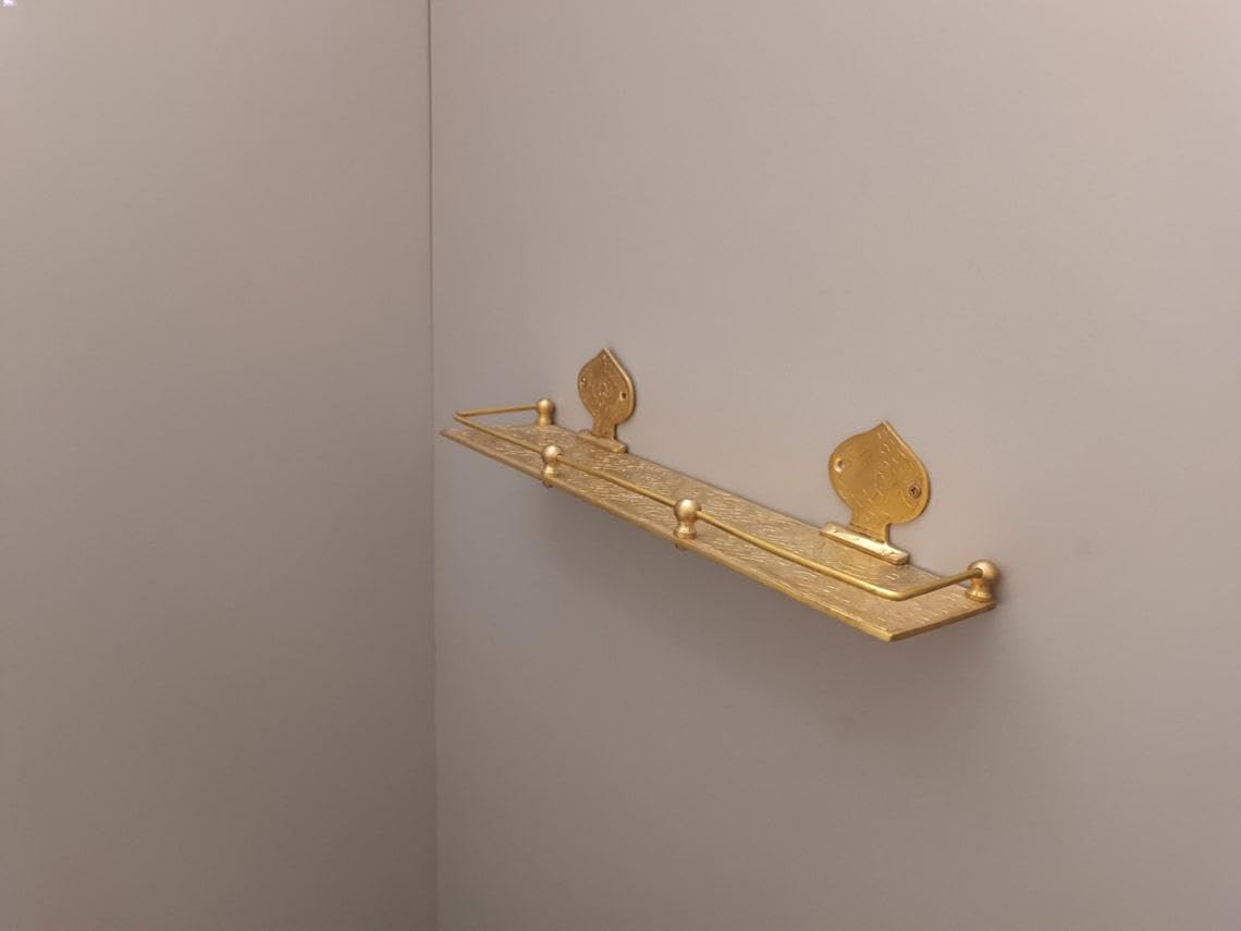 Vintage Solid Brass Wall Storage Rack & Vanity Shelf - Profile Angle