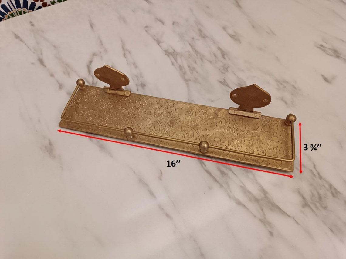 Vintage Solid Brass Wall Storage Rack & Vanity Shelf - Dimension Diagram