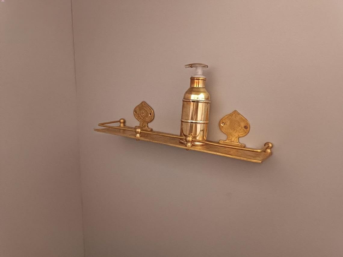 Vintage Solid Brass Wall Storage Rack & Vanity Shelf - Detail Close-up