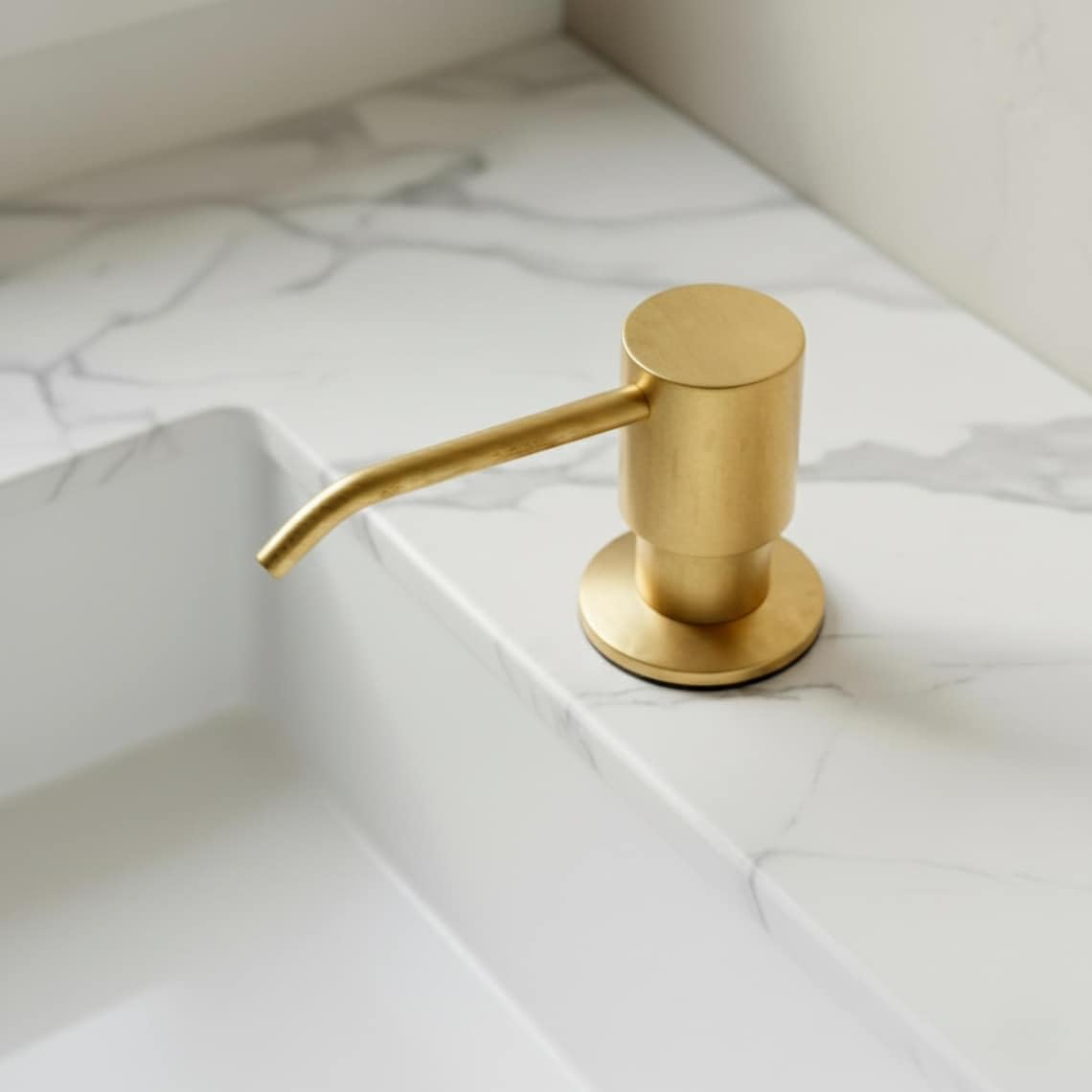 Unlacquered Brass Countertop Built-in Soap Dispenser - Profile Angle