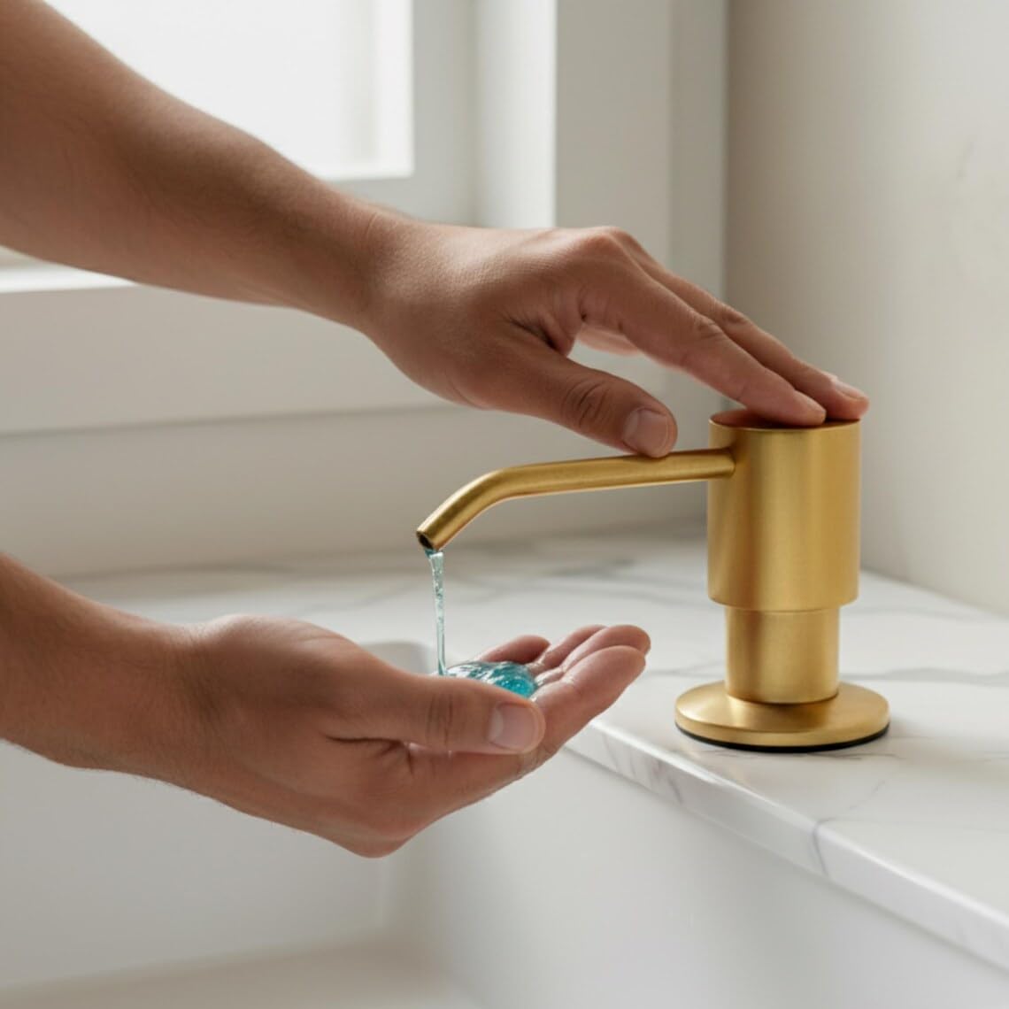 Unlacquered Brass Countertop Built-in Soap Dispenser - Installation & Threads