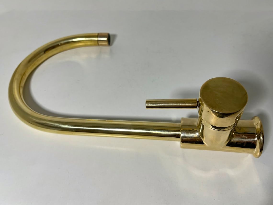 Unlacquered Solid Brass Gooseneck Kitchen Faucet - Detail Close-up