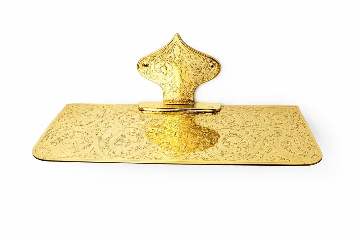 Handcrafted Engraved Brass Floating Bathroom Shelf - Front View