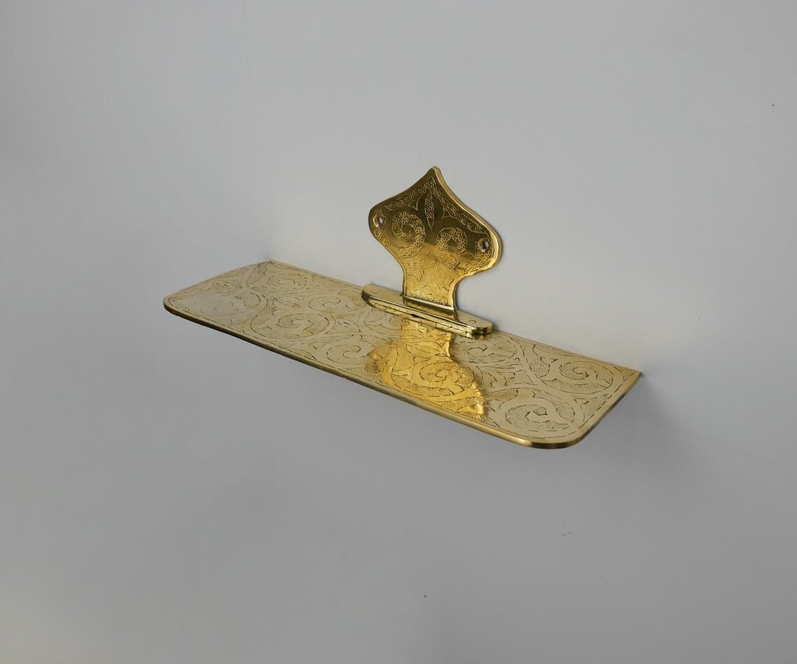 Handcrafted Engraved Brass Floating Bathroom Shelf - Profile Angle
