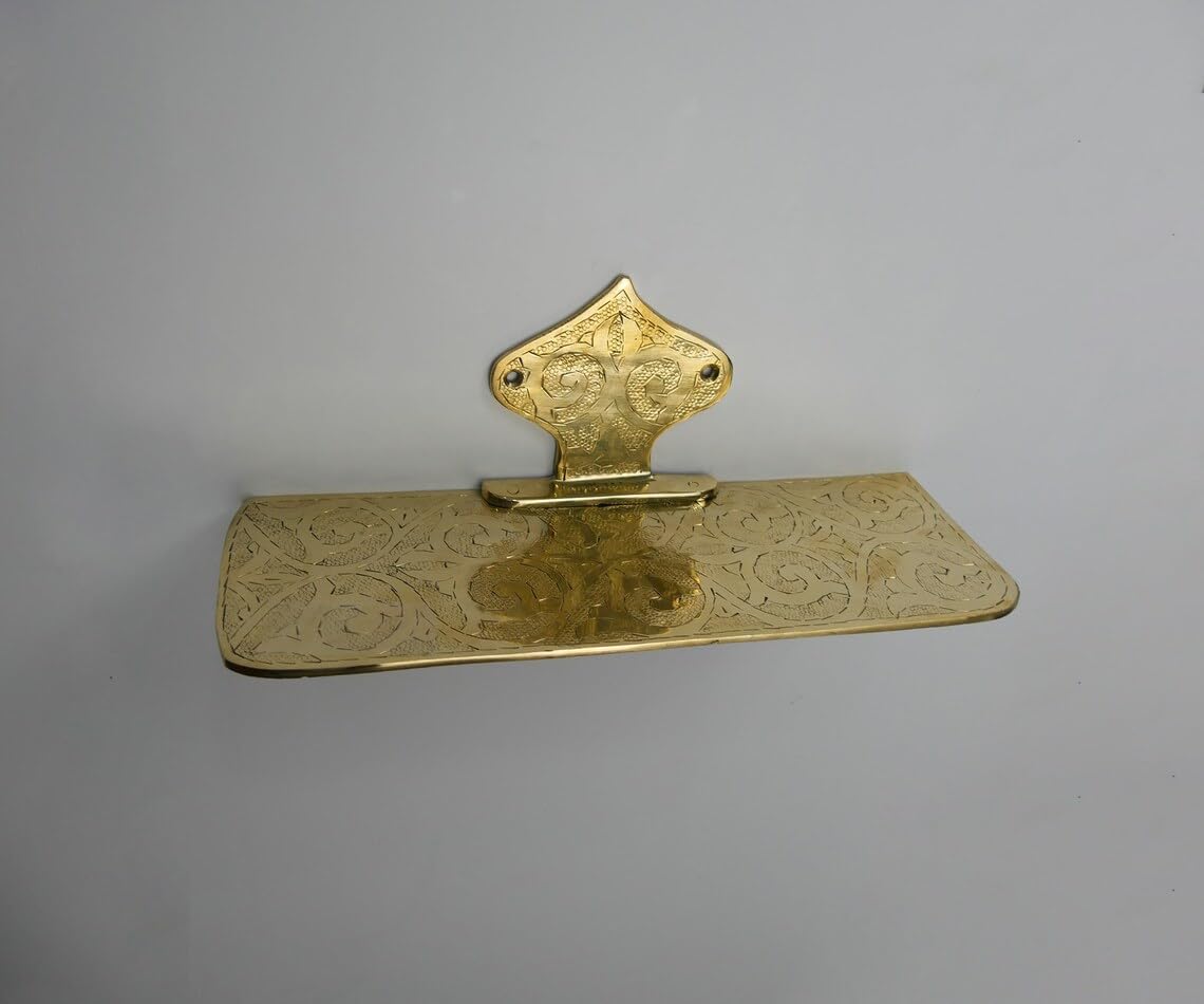 Handcrafted Engraved Brass Floating Bathroom Shelf - Installation & Threads