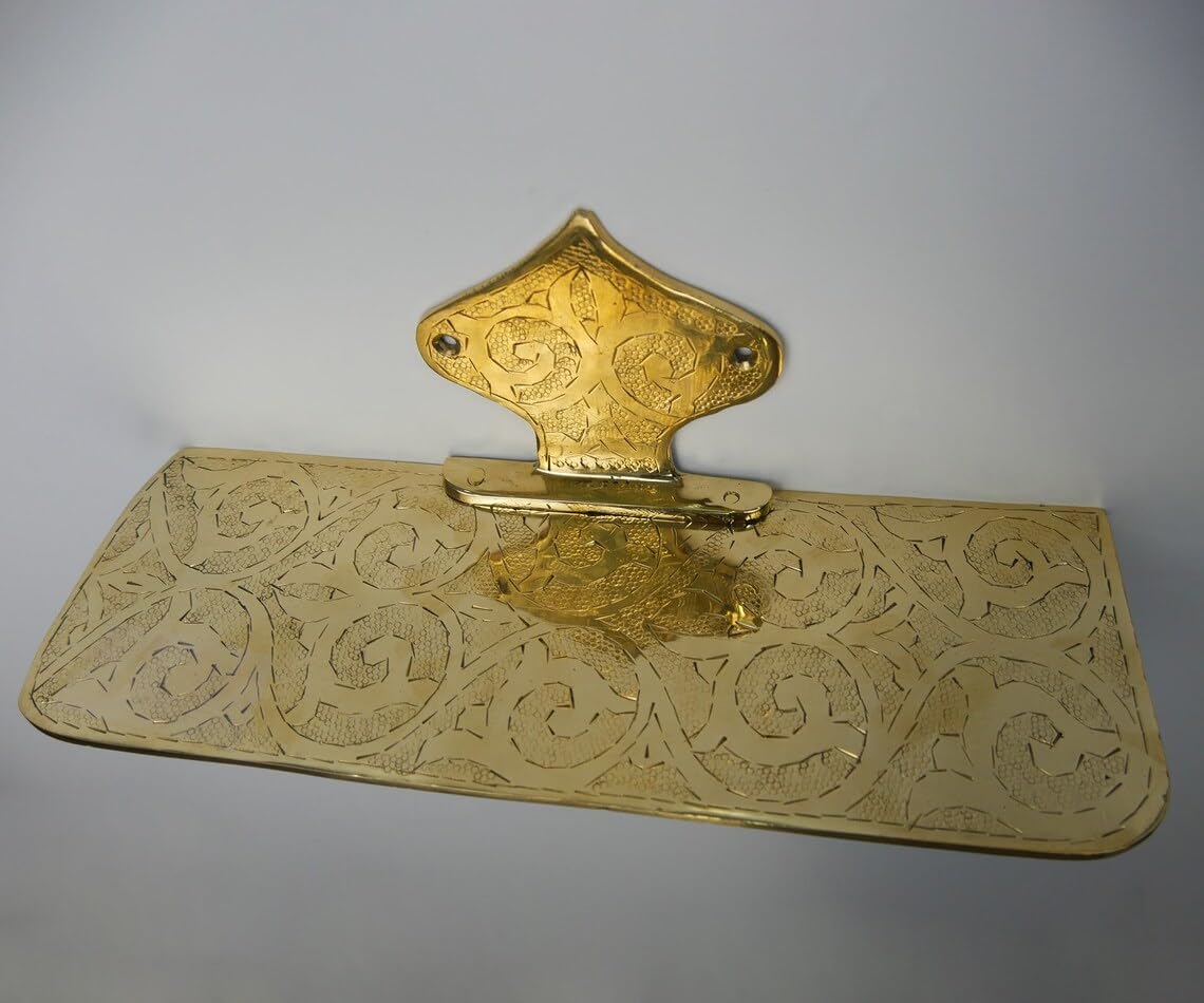Handcrafted Engraved Brass Floating Bathroom Shelf - Detail Close-up
