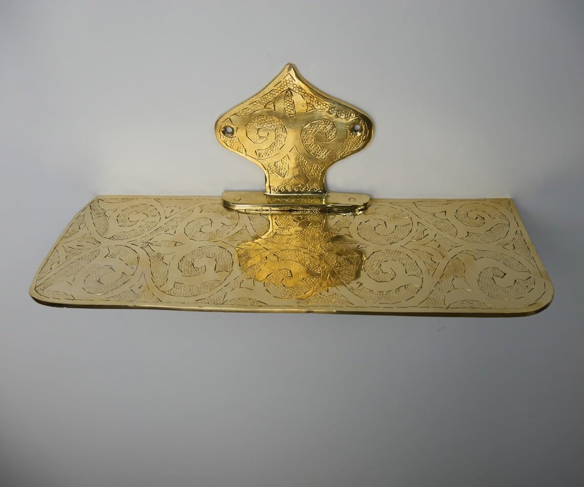 Handcrafted Engraved Brass Floating Bathroom Shelf - In-Situ Styling