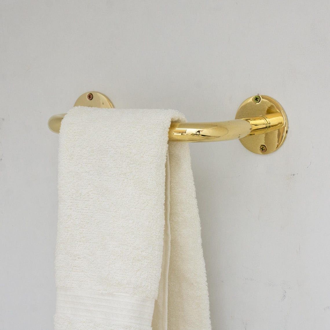 Solid Unlacquered Brass Wall-Mounted Towel Bar (24 - Profile Angle