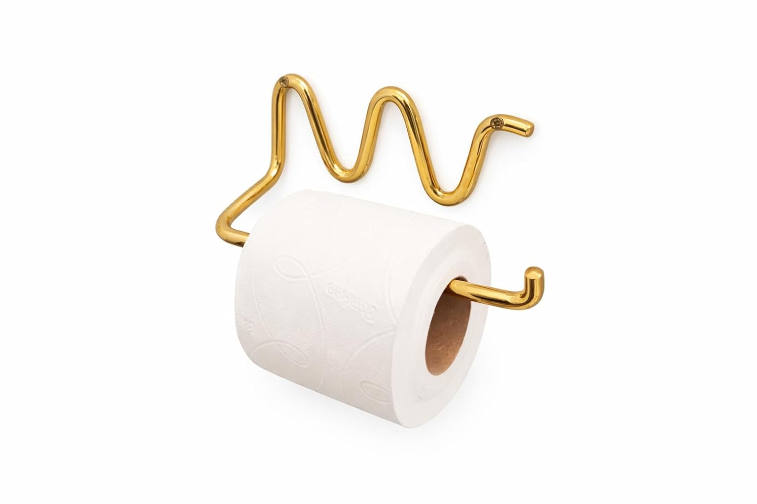 Handmade Wavy Unlacquered Brass Toilet Paper Holder - Front View