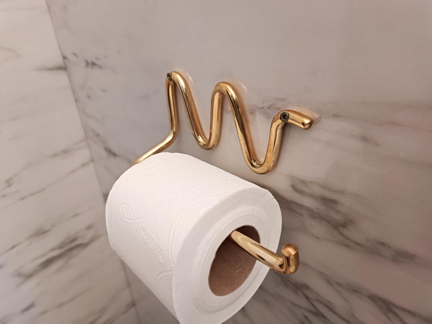 Handmade Wavy Unlacquered Brass Toilet Paper Holder - Installation & Threads
