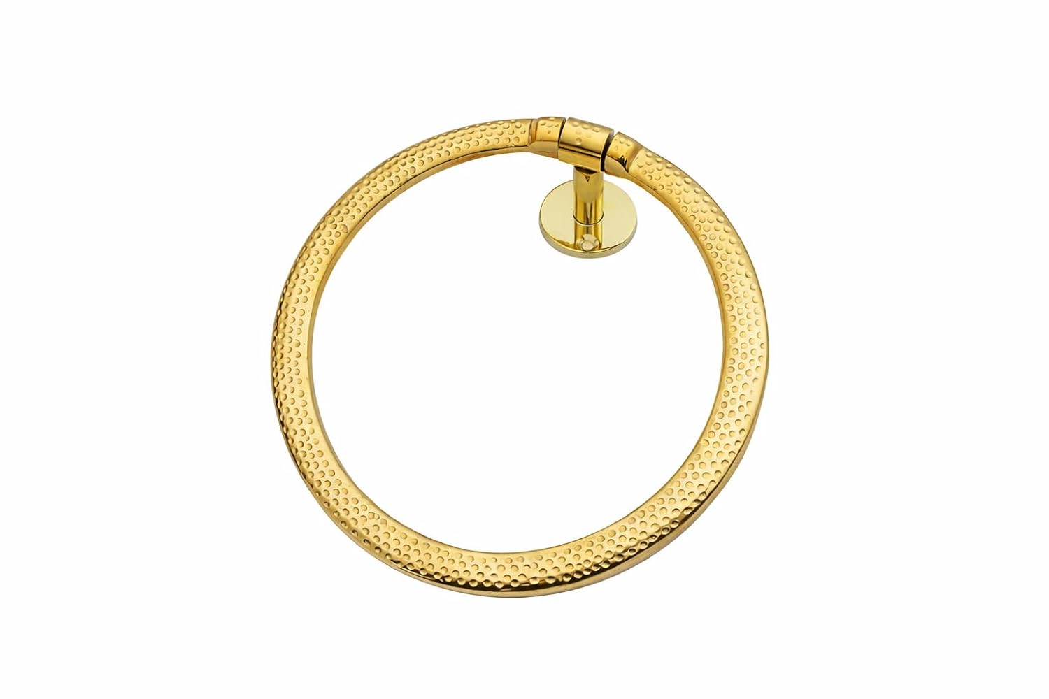 Handcrafted Vintage Brass Towel Ring with Carved Rosette - Front View