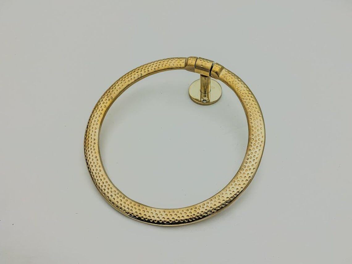 Handcrafted Vintage Brass Towel Ring with Carved Rosette - In-Situ Styling