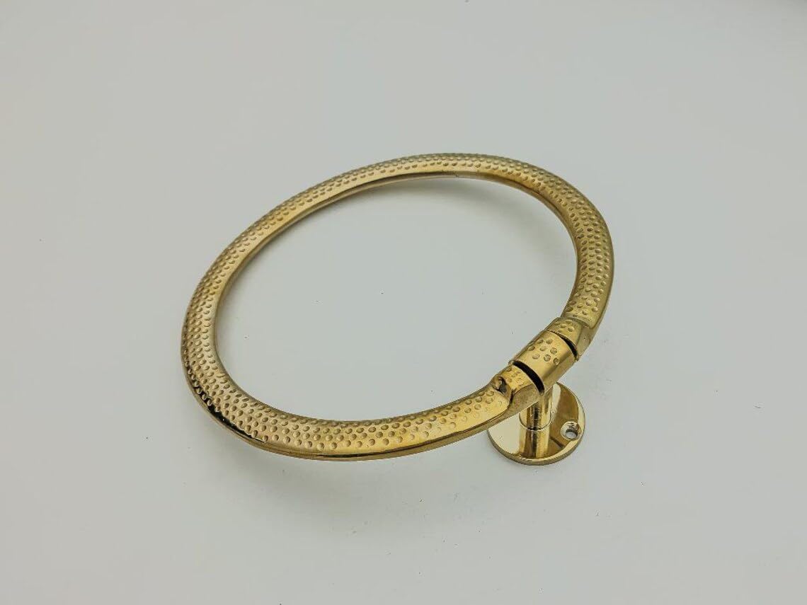 Handcrafted Vintage Brass Towel Ring with Carved Rosette - Packaging & Accessories